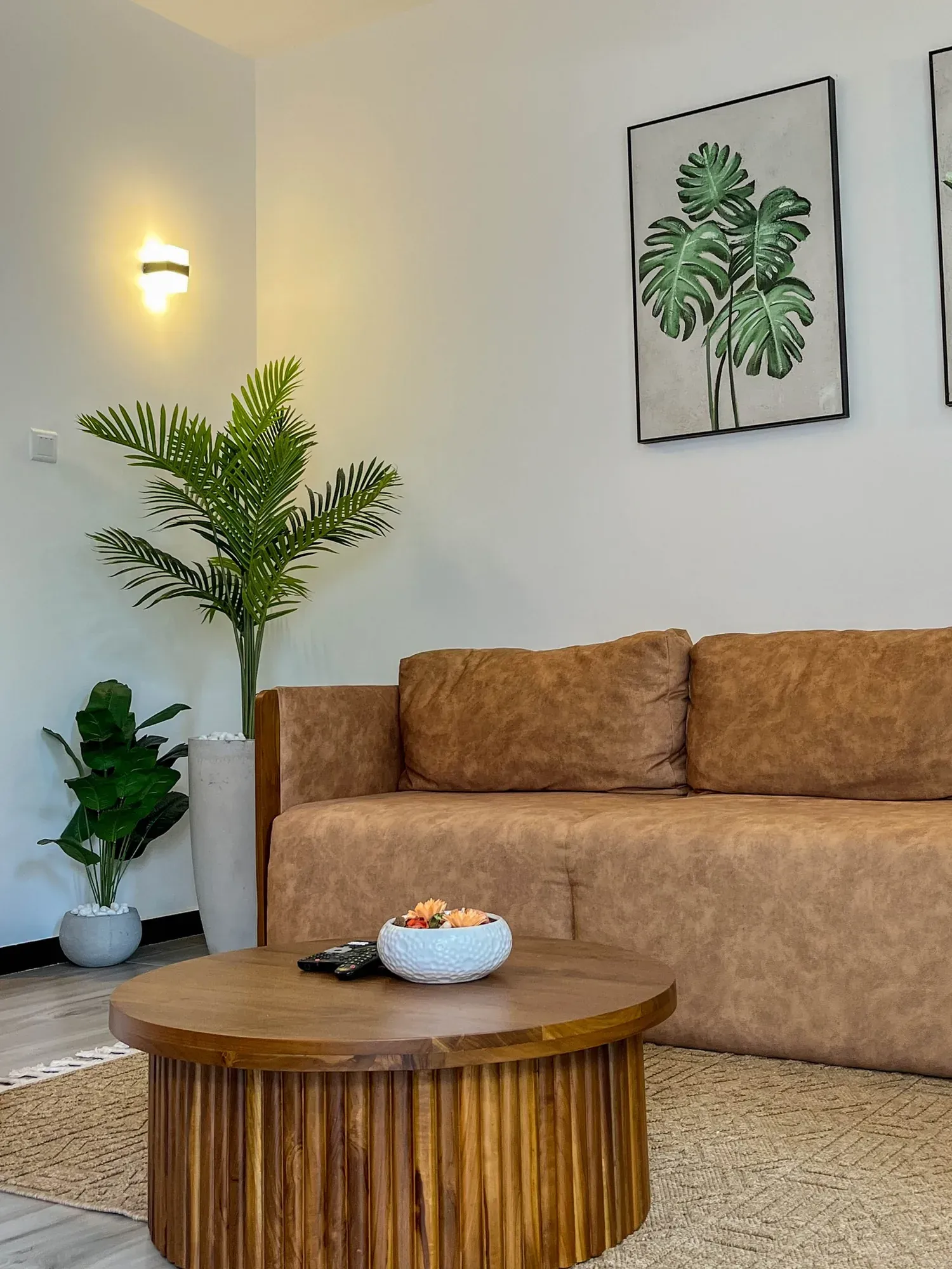 Round fluted timber coffee table